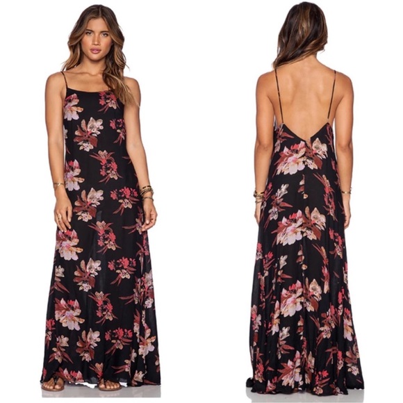 Free People Star Chasing Slip Maxi Dress in Raven Combo - Picture 2 of 10